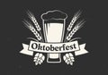 Oktoberfest logo, label, icon with beer glass or pint. Beer festival badge. Alcohol drink, brewery, bar design element.